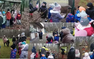 Dzieci i rodzice oglądają zwierzęta
