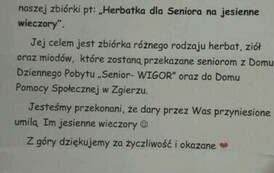 Akcja charytatywna pt. ,Herbatka dla seniora na jesienne wieczory