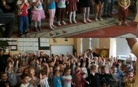 Dzieci wykonujaruchy pokazane przez  prowadzącego
