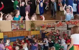 Dzieci tańczą na balu karnawałowym